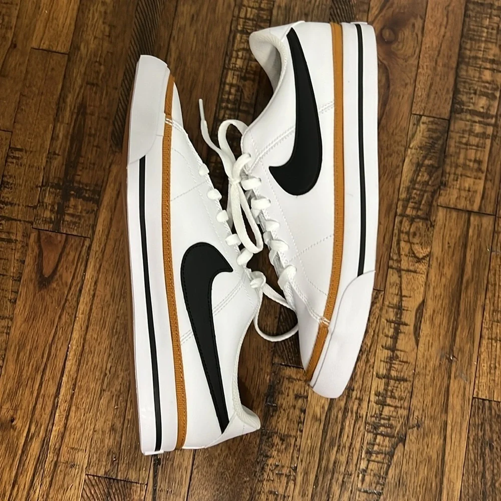 Nike Court Legacy White Black Brown Sneakers Youth 6.5  or Women’s 7.5 NWT
